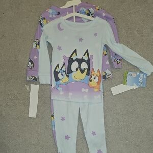 Kids Pajamas with Cartoon Print - Blue and Purple Bluey 2 Sets